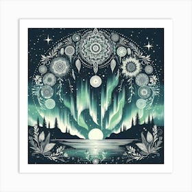 Boho art Silhouette of Northern lights 2 Art Print