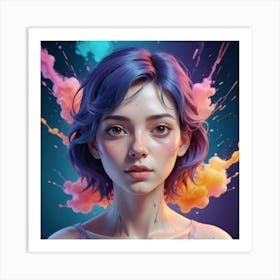 Girl With Colorful Paint Splatters Art Print