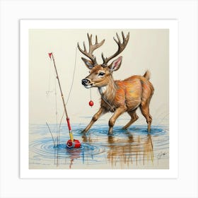 Deer Fishing 5 Art Print