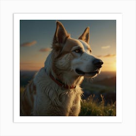 Photo Of Ultra Realistic Dog, Dramatic Light, Pale Sunrise, Cinematic Lighting 2 Art Print