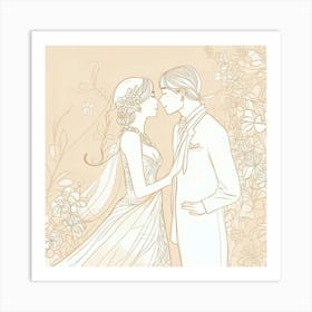 Wedding Couple Kissing Art Print