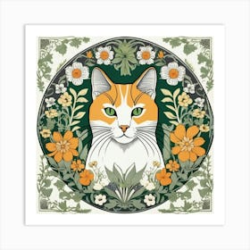 william morris Cat With Flowers 8 Art Print