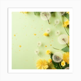 Dandelion Flowers On Green Background 1 Art Print