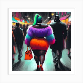 Woman Walking Down The Street Art Print