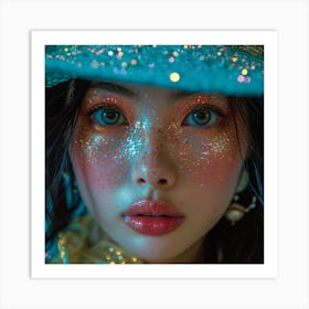 Asian Girl With Glitter Makeup Art Print