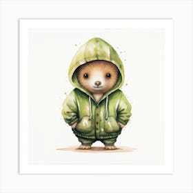 Watercolour Cartoon Kiwi In A Hoodie 3 Art Print