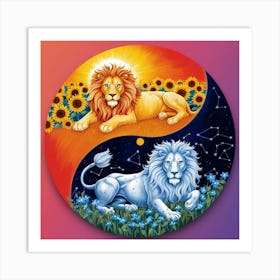 Lions And Sunflowers Art Print