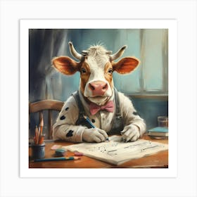 Cow Writing Art Print