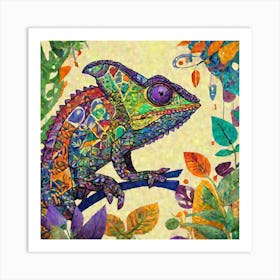 A Stunning Minimalist Abstract Art Featuring A Vibrant Chameleon Elegantly Adorned With An Array Of 668911348 (3) Art Print