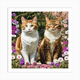 Two Cats In A Garden Art Print