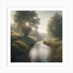 Sunrise Over A Stream 2 Art Print