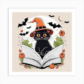 Cute Cat Halloween Pumpkin (23) Art Print