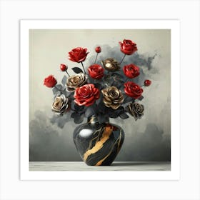 Roses In A Marble Vase 2 Art Print