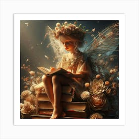 Fairy Sitting On Books Art Print