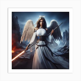 Female Angel with A Light Saber in Hell Art Print
