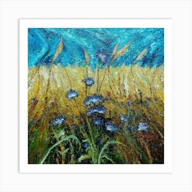 Blue Flowers In A Field Art Print