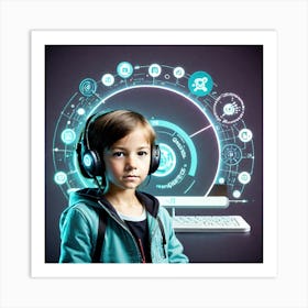 Young Boy With Headphones Art Print