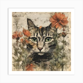 Cat In Flowers 2 Art Print