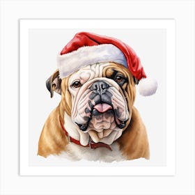 Bulldog In Santa Hat 1 Art Print