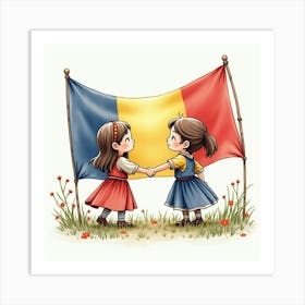 English Romanian Cultural Exchange Depicted In Watercolor Style 1 Art Print