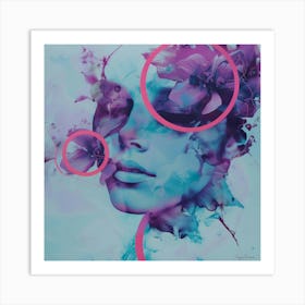 Floral blue woman portrait Art Print