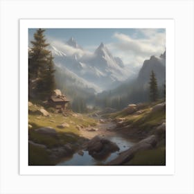 Mountain Cabin 1 Art Print