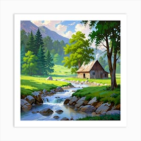 Cabin In The Mountains 5 Art Print