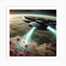 A Futuristic Scene Showing A Stealth Ship Deployin Art Print