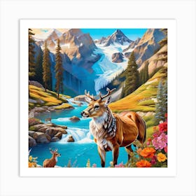 Deer By The River 2 Art Print