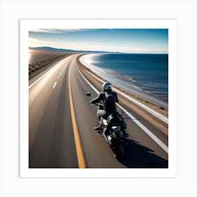 Motorcycle Rider On A Highway Art Print