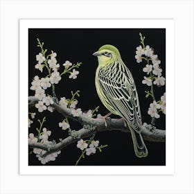 Ohara Koson Inspired Bird Painting Yellowhammer 2 Square Art Print