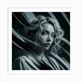 Girl In Black And White Art Print