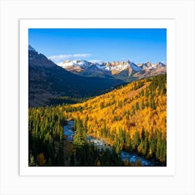 Alpine Landscape Bathed In The Warm Hues Of Autumn Vast Panoramic View Dominates The Scene Golden (2) Art Print