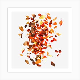 Autumn Leaves Falling On Black Background Art Print