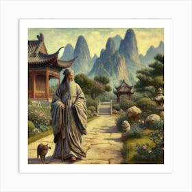 Chinese scholar with a cat Art Print