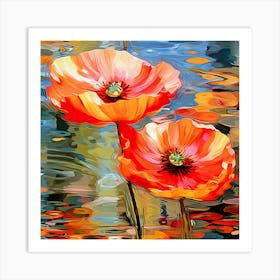 Poppies In Water Art Print