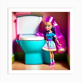 Pink doll in bathroom  Art Print