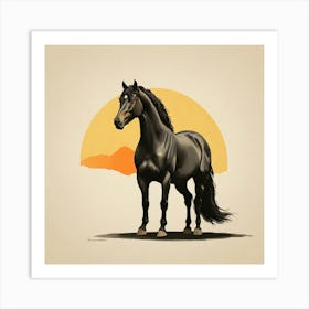 Black Horse At Sunset Art Print