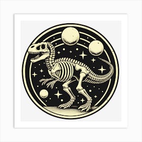 T-Rex In Space Dinosaur Skeleton Space Vintage Art Print