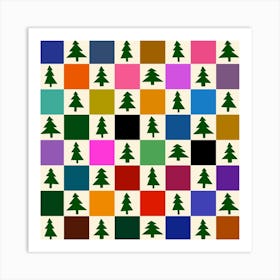 Christmas Trees Checkered Grid Art Print