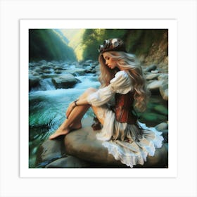 Girl Sitting By A River Art Print