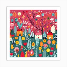 Illustration Of A Cartoon Village Art Print