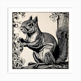 Squirrel Linocut 2 Art Print