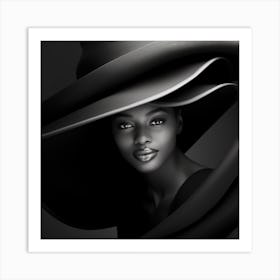 Black And White Portrait Of African Woman In A Hat Art Print