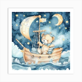 Teddy Bear In A Boat Art Print