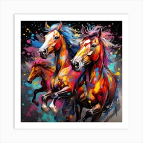 Three Colorful Horses Running Art Print