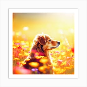 Golden Retriever In A Flower Field Art Print