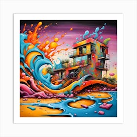 Vibrant Waves At Home By The Beach Art Print