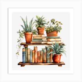 Bookshelf With Plants Art Print