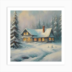 Winter Cabin In The Woods Art Print